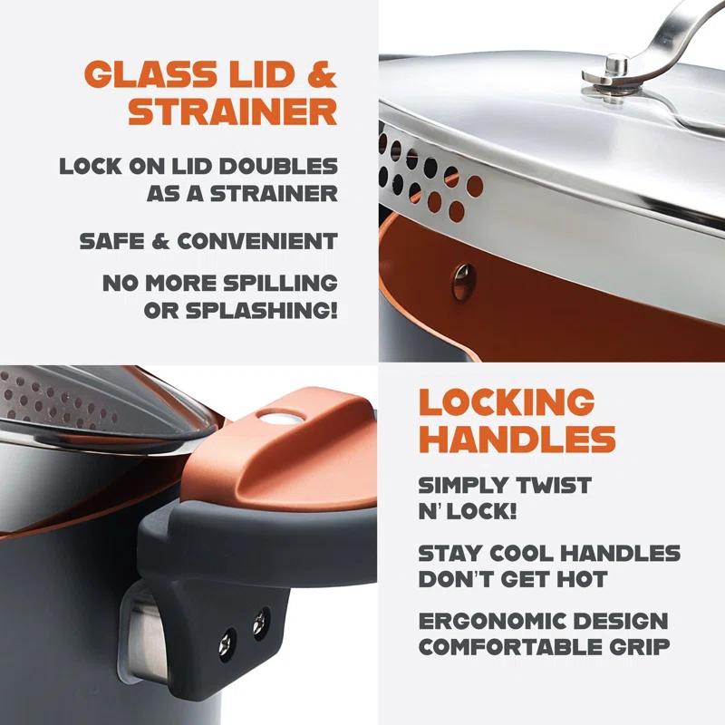 Gotham Steel Gotham Steel Stock Multipurpose Pasta Pot with Strainer Lid & Twist and Lock Handles