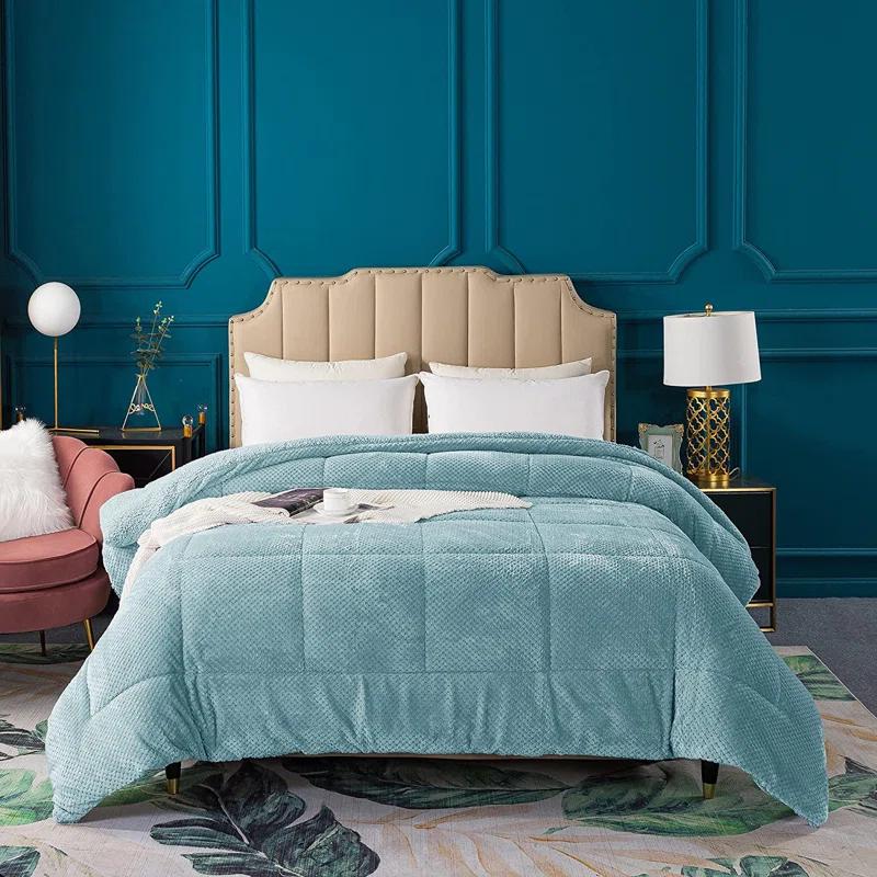 Kasentex Microfiber Reversible Comforter Super Ultra Soft Luxury Plush Sherpa, Machine Washable