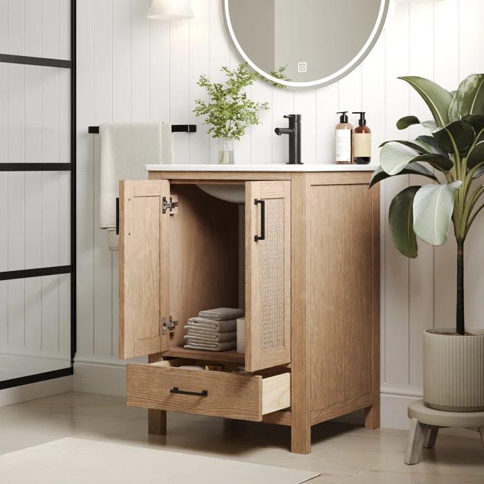 DeerValley Cove 24" Fully Assembled Single Bathroom Vanity with Ceramic Top, Soft-close Doors and Drawer