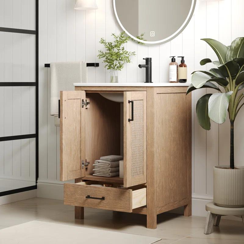 DeerValley Cove 24" Fully Assembled Single Bathroom Vanity with Ceramic Top, Soft-close Doors and Drawer