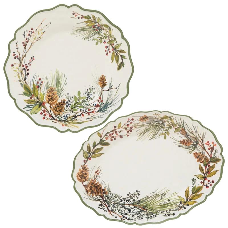 Winters Forest Melamine 2pc Platter Set - round 14" Oval 18" x 13.5 (Set of 2)