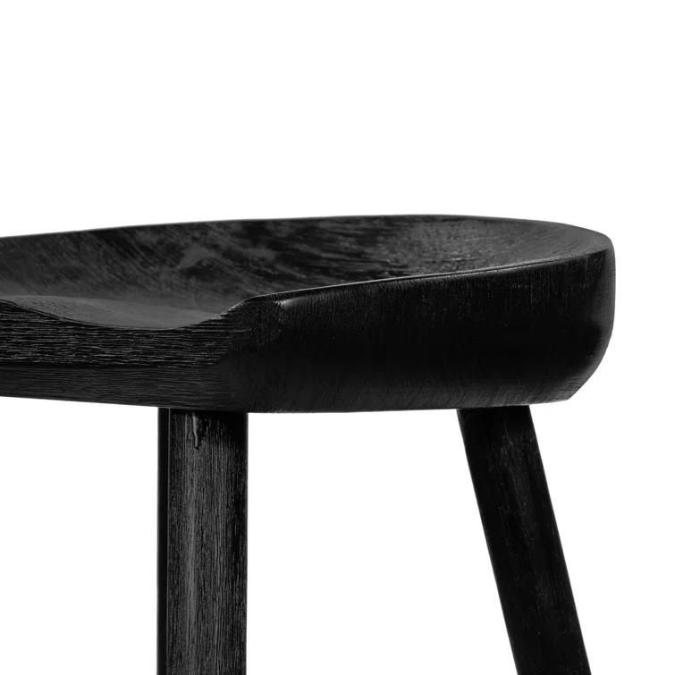 Contemporary Matte Black Solid Wood & Iron Bar Stool