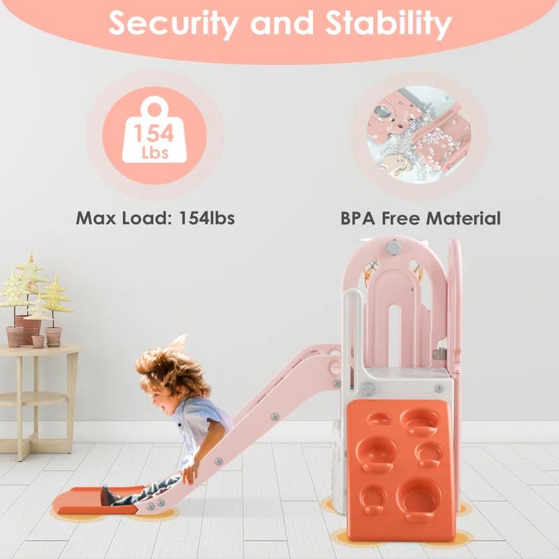 4 in 1 Toddler slide, Kids Slide with Climber Outdoor Indoor Slide Climbing Theme Playset