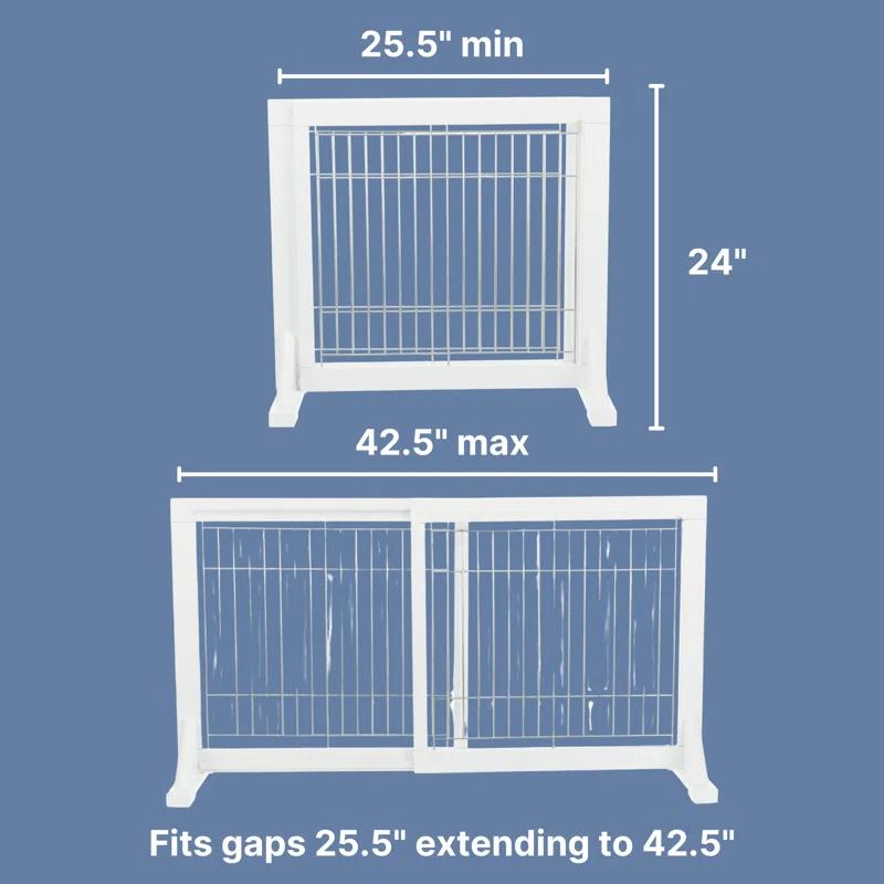 TRIXIE TRIXIE Adjustable Wooden Freestanding Pet Gate, 24" Tall Step Over, Expands to 42.5", Pet Barrier