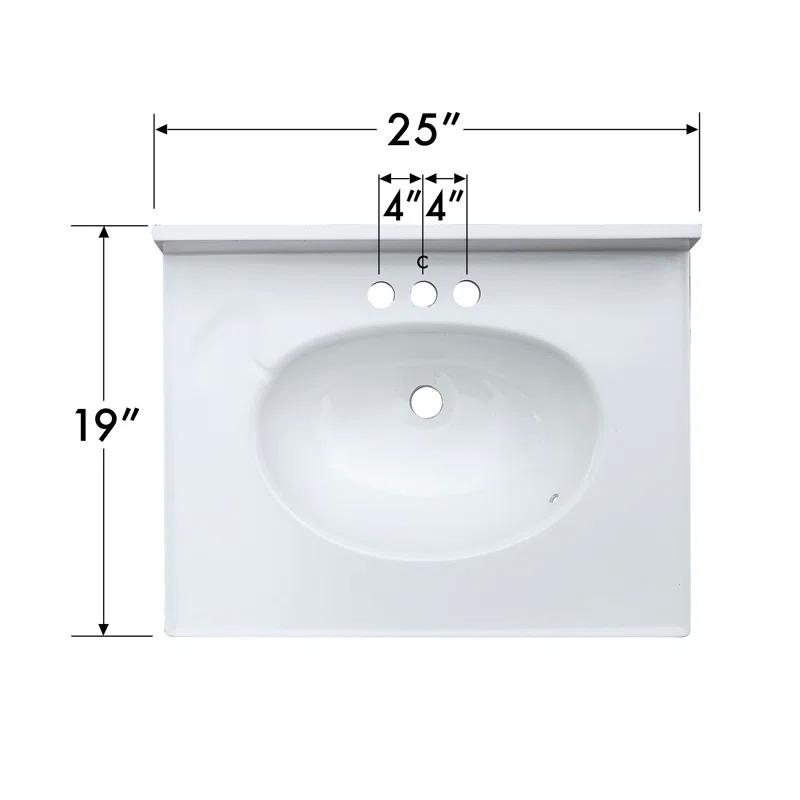 25" White Single Bathroom Vanity Sink Top
