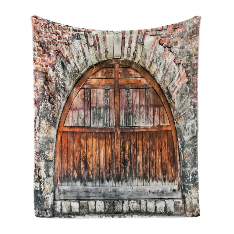 Ambesonne Ambesonne Rustic Fleece Throw Blanket Old Brick Stone Oval Door Brown and Grey