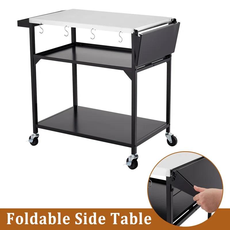 17 Stories Outdoor Grill Cart Table, With 4 Wheels,For Home Party, Bar, Camping