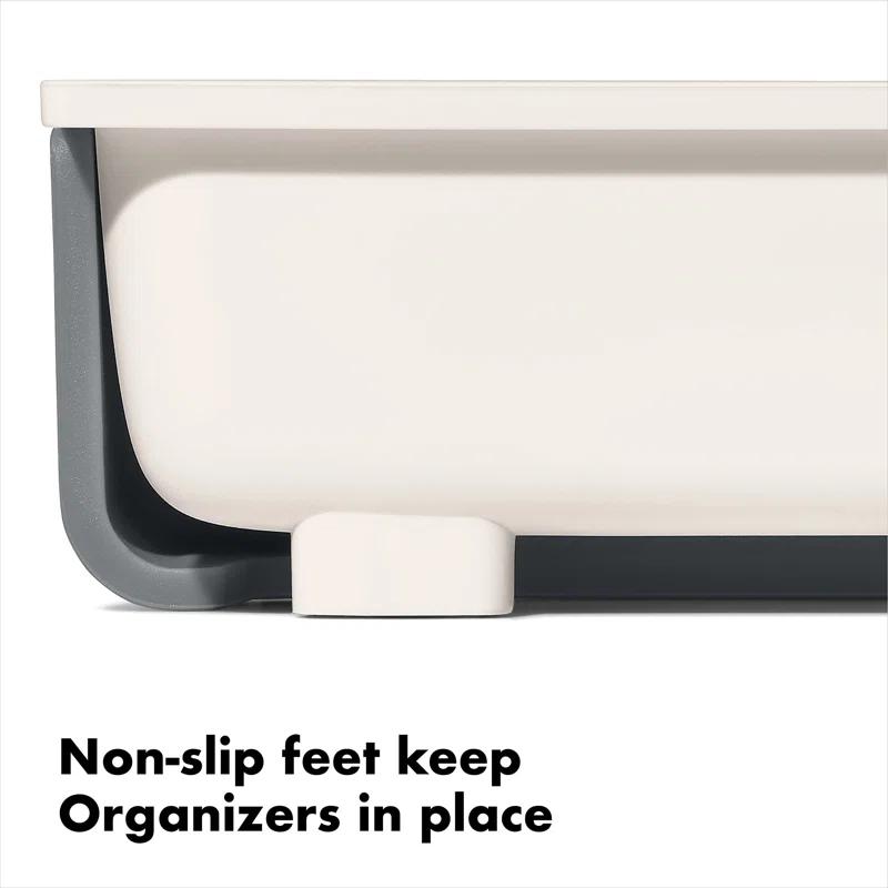 Rebrilliant Expandable White Plastic Long Tool Drawer Organizer, Adjustable Dividers, Non-Slip Feet, Ideal For Kitchen Utensils, 16.35 X 12.83 X 2.49 Inches