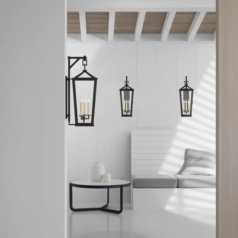 Elegant Bronze and Black Lantern-Style Sconce, 27" Outdoor and Indoor