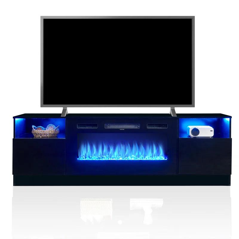 Hohenstein 70'' Fireplace Media Console, LED TV Stand for TVs Up to 80" with 36" Electric Fireplace