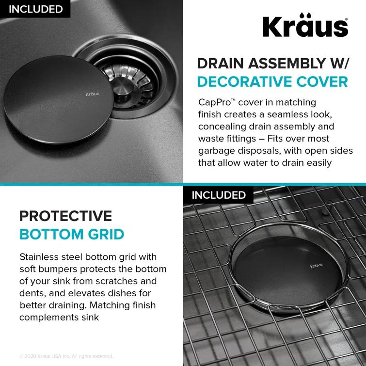 KRAUS Kore™ Workstation 33" L Farmhouse Modern Flat Apron Front 16 Gauge Black Stainless Steel Single Bowl Kitchen Sink