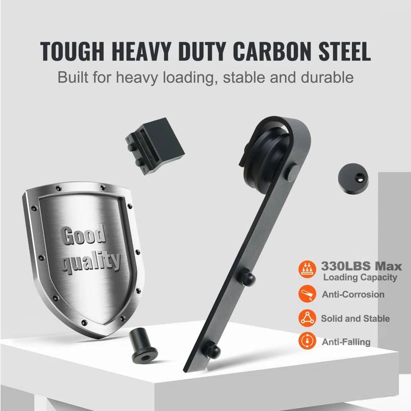 Black Steel Single Door Barn Door Hardware Kit Standard Single