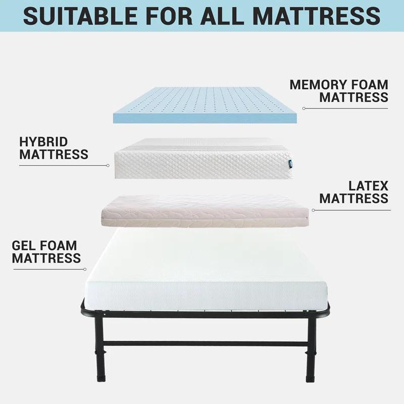 Alwyn Home Muscoy 14" Foldable Steel Bed Frame, No Box Spring Needed, Underbed Storage , Easy Assembly