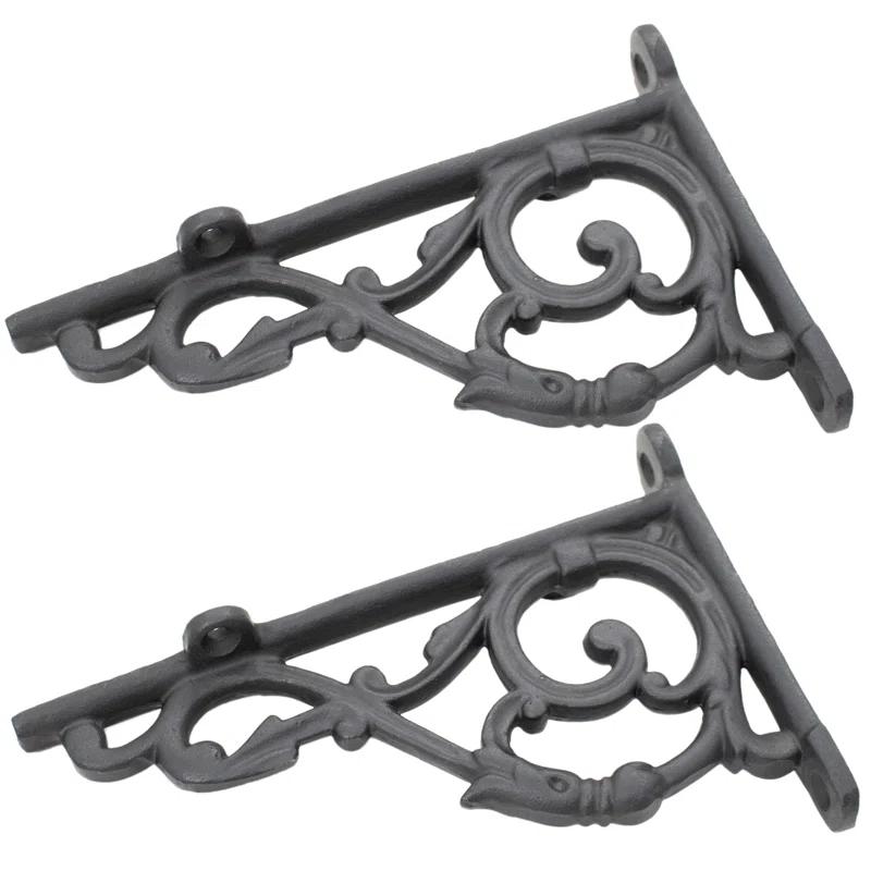 Astoria Grand Lillith Solid Cast Iron Shelf Brackets Victorian Colonial Retro Steampunck Gothic Baroque Medieval (Set of 2)