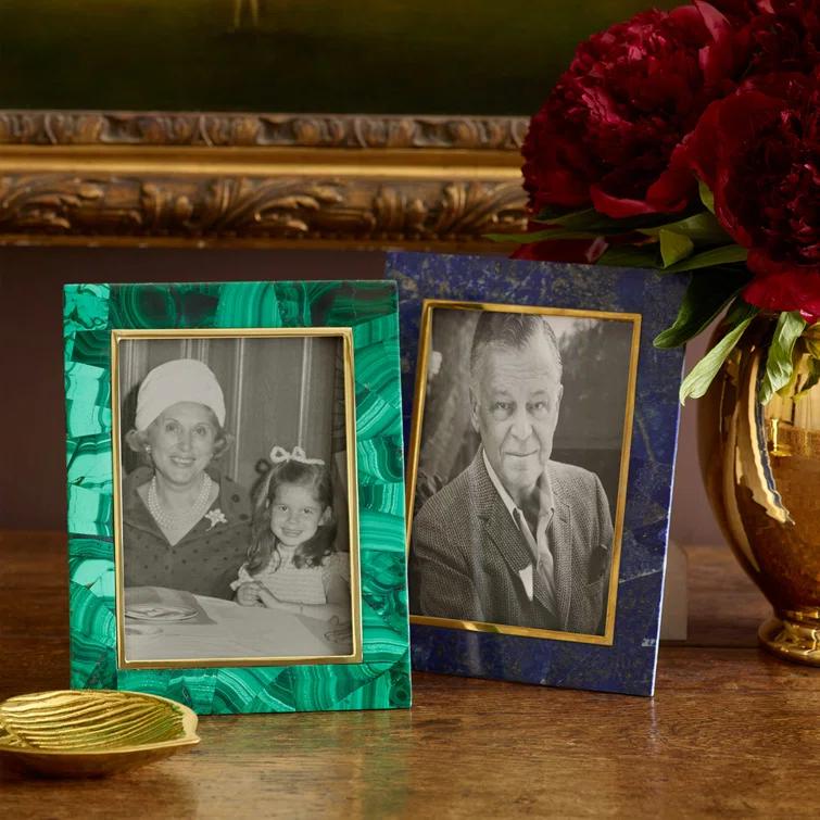 Classic Blue and Gold Brass Tabletop Picture Frame