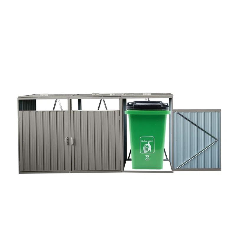 Alxfarton Garbage Bin Shed Stores 3 Trash Cans Metal Outdoor Bin Shed For Garbage Storage