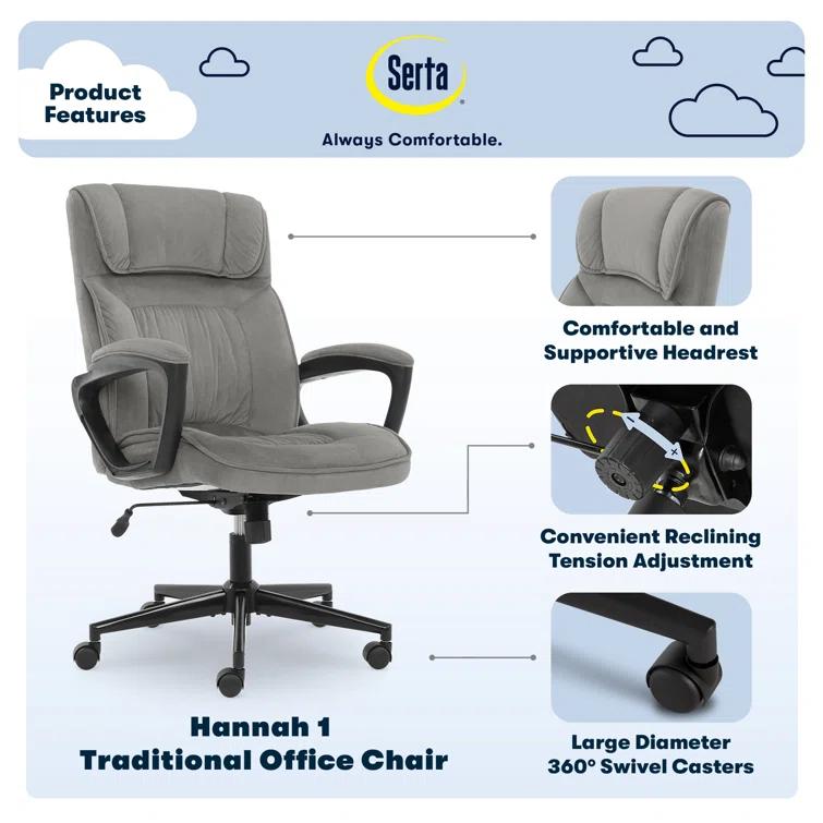 Serta Serta Hannah Executive Office Chair, Ergonomic Lumbar Support, Firm Seat Cushion, Deep Body Pillows