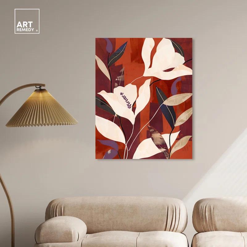 Art Remedy Maroon Floral Dreams Canvas Fall Inspired Abstract Art by Art Remedy | Wayfair