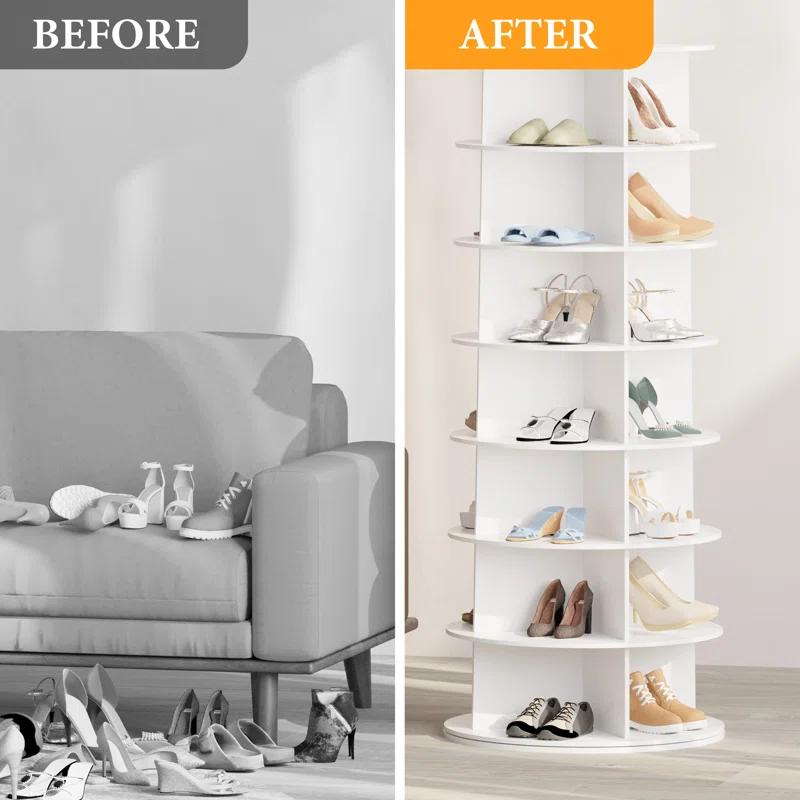 SpaceAid 7-Tier Rotating Shoe Rack Tower, 360° Spinning Shoe Display Carousel, Vertical Shoe and Handbag Organizer, Lazy Susan Closet Storage (White)