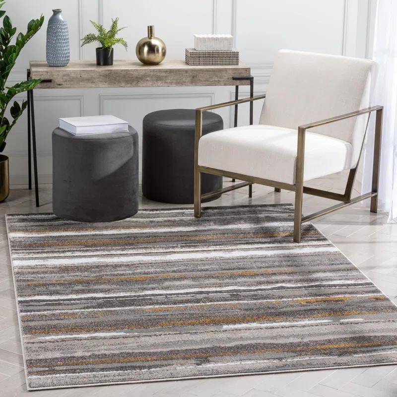 Wade Logan® Chimene Makai Modern Abstract Striped Gray Rug
