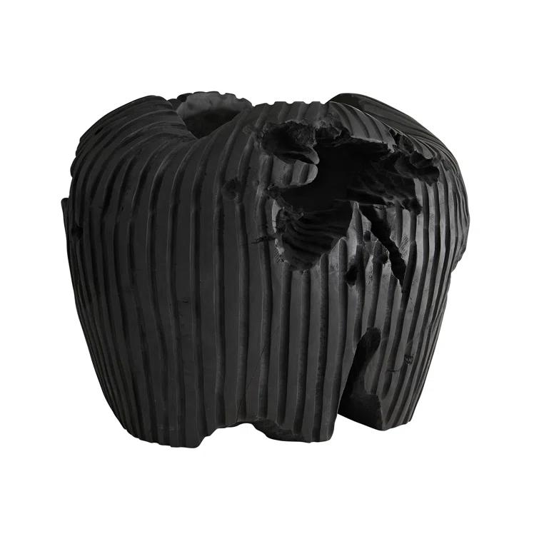Ebony Teak Root Hand-Carved Ribbed Sculpture Centerpiece