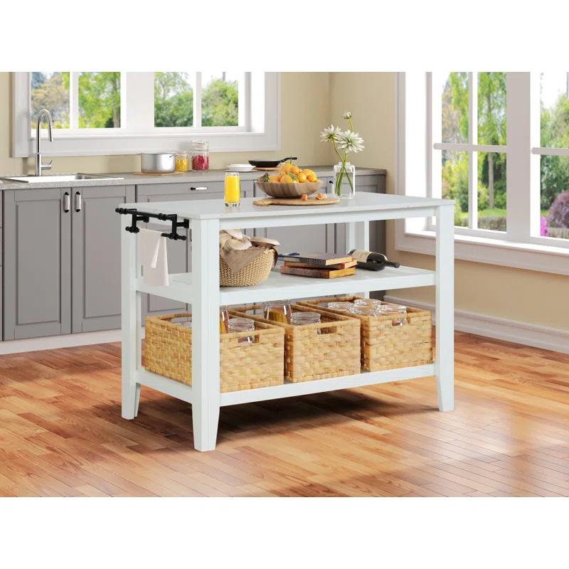 Birch Lane™ Argens Transitional Rectangular Kitchen Island with Natural Marble Top in White