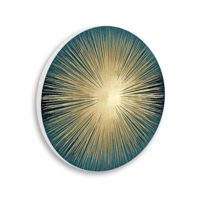 Stupell Industries Abstract Deco Sunburst Shape Over Dark Blue Circular Wall Plaque, 12" Diameter