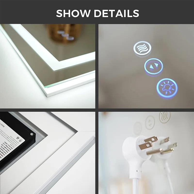 Ivy Bronx Molly Frameless LED Front Light and Backlit 3 Colors Dimmable Anti-Fog Wall Bathroom Vanity Mirror