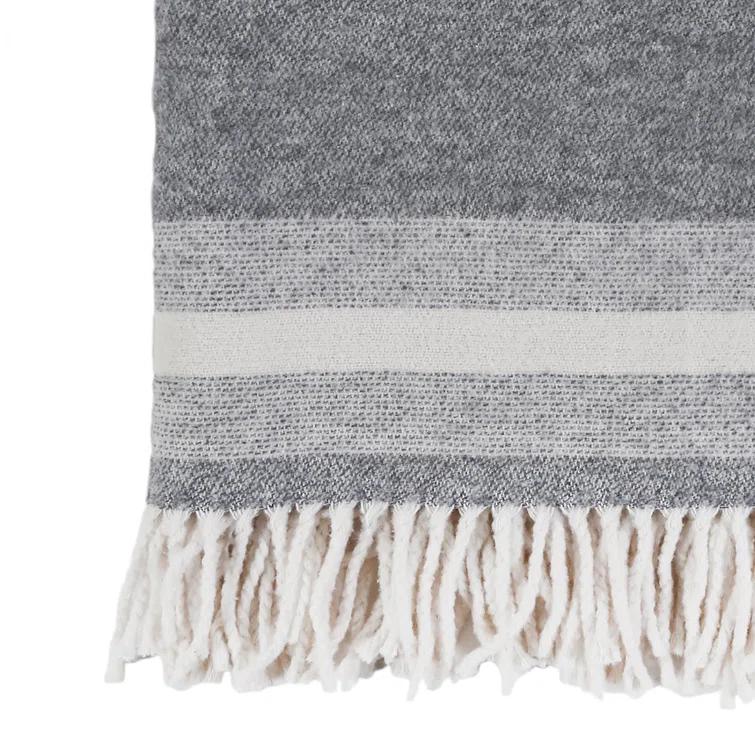 Alpine Luxurious Grey and Ivory Cotton Throw Blanket