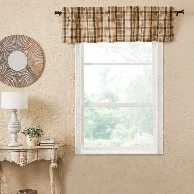 Rosalind Wheeler Holms Plaid Cotton Tailored Window Valance in Khaki/ Forest Green/ Russet