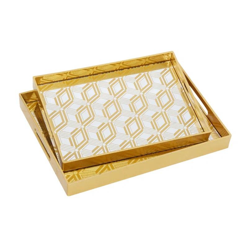 CosmoLiving by Cosmopolitan Plastic Mirrored Geometric Decor Gold Tray Set