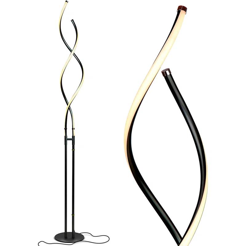 Brightech Embrace 40–60" 2-in-1 Modern LED Spiral Floor and Table Lamp with Black Finish, Adjustable Height, and Built-In 3-Way Dimmer