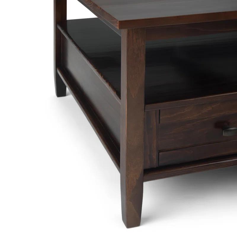 Simpli Home Warm Shaker 36"W Solid Wood Square Coffee Table with Two Drawers and Open Shelf & Reviews | Wayfair