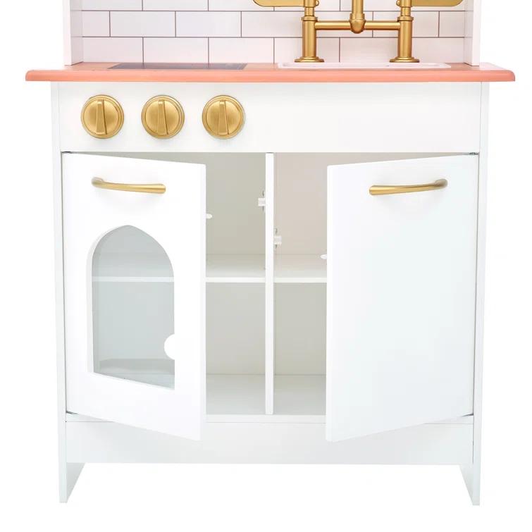 Teamson Kids Little Chef Boston Wooden Pretend Play Kitchen Set with Oven, Microwave and Acessory Set