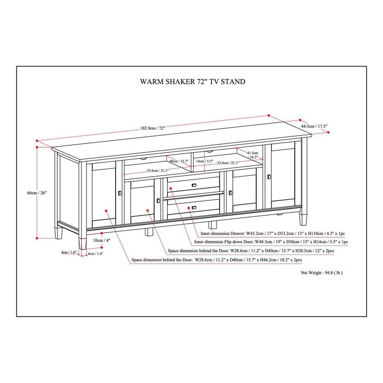 Simpli Home Warm Shaker 72"W Solid Wood TV Stand for TVs up to 80" with 4 Storage Cabinets and 2 Drawers