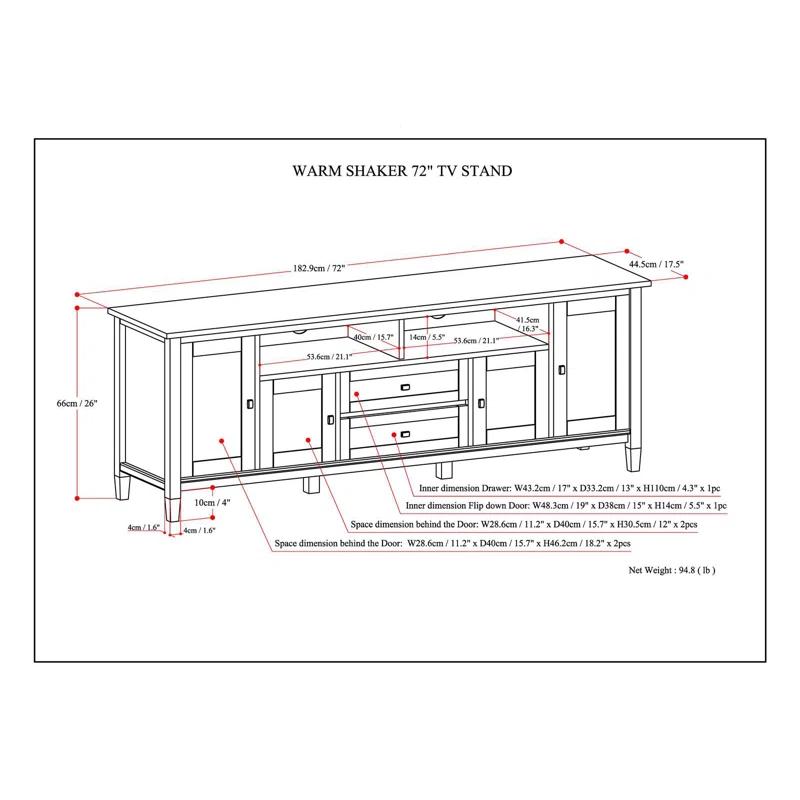 Simpli Home Warm Shaker 72"W Solid Wood TV Stand for TVs up to 80" with 4 Storage Cabinets and 2 Drawers