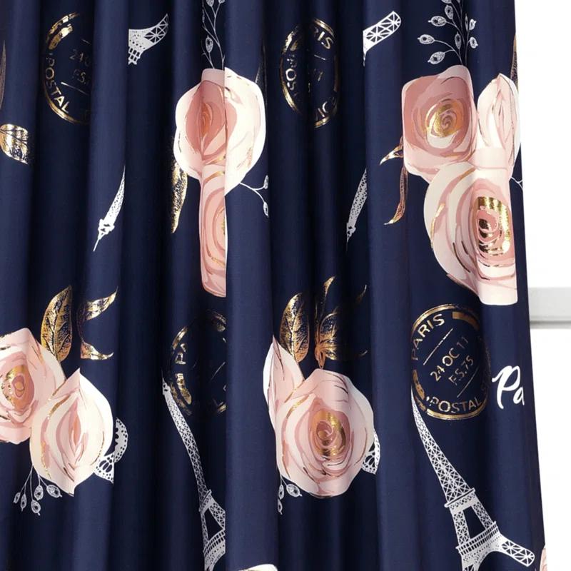 Lush Decor Vintage Paris Rose Butterfly Script Floral Semi-Sheer Curtain (Set of 2)