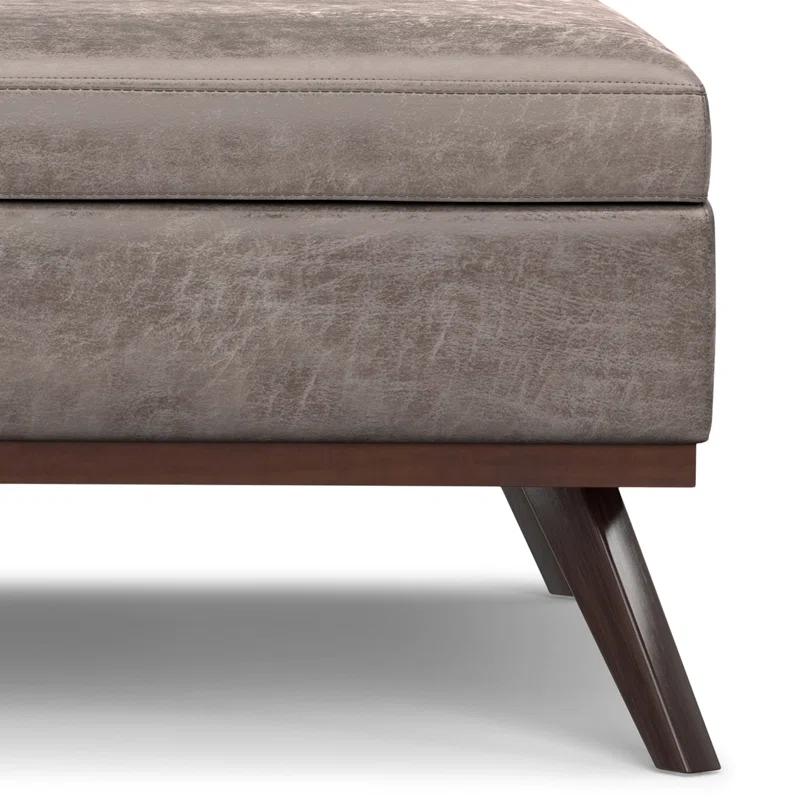 Simpli Home Owen 40"W XL Upholstered Square Coffee Table Storage Ottoman with Lift Top and Solid Wood Legs