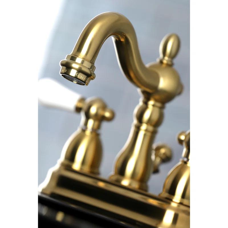 Kingston Brass Heritage Two-Handle 3-Hole Deck Mount 4" Centerset Bathroom Faucet with Plastic Pop-Up