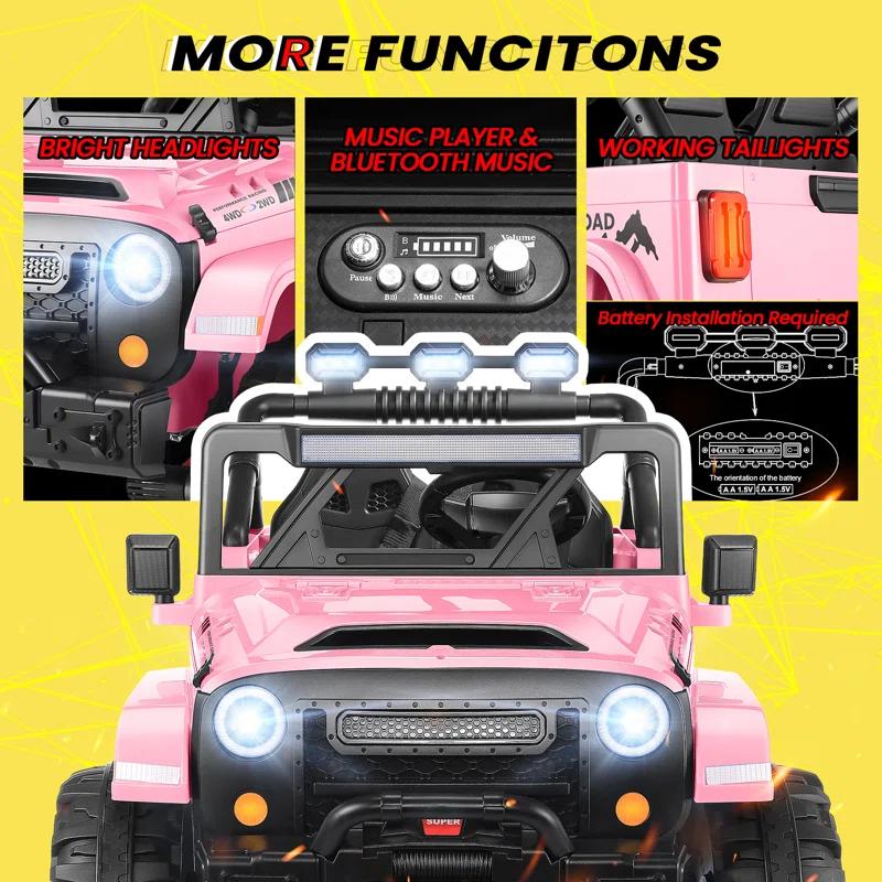 Ancheer 24V 4WD//2WD Ride On Jeep Truck,2 Seater Kids UTV With 4X200w Powerful Engine,Remote Control,Bluetooth,20 Wide Seat,Vehicles for Kids Toddlers