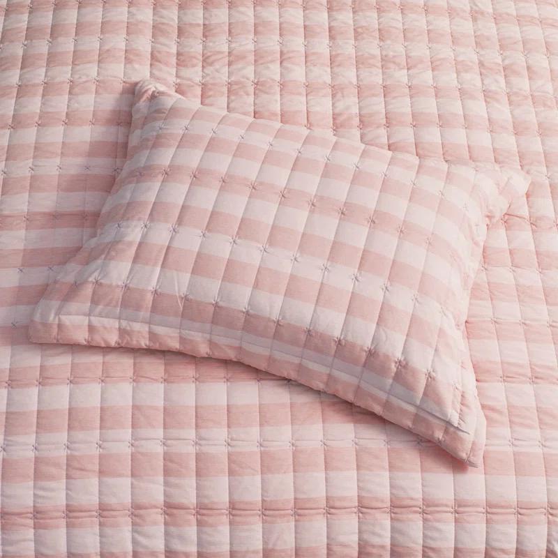 Sweet Home Collection Oversized Prewashed Checkered Plaid Embroidered Vintage Soft Quilt Set