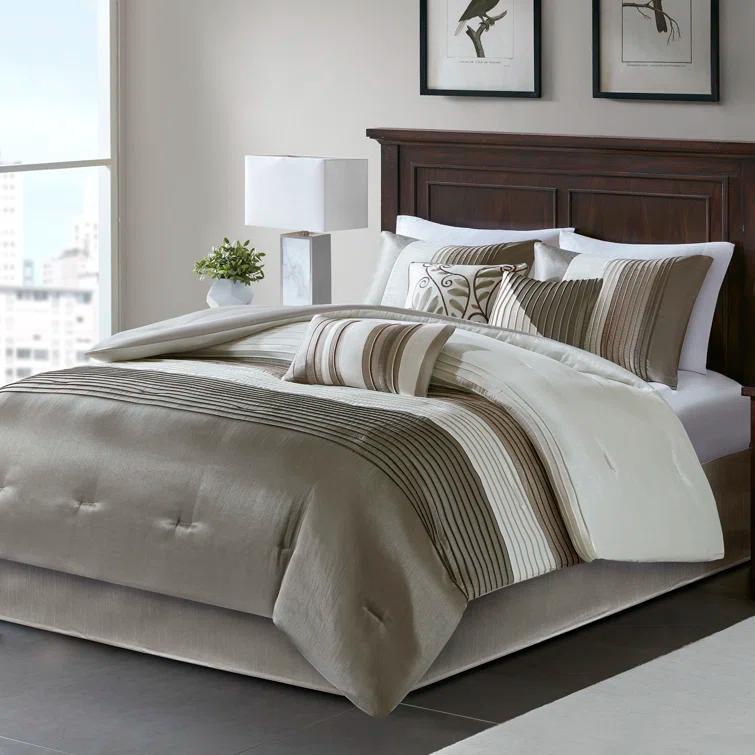 Madison Park Amherst 7 Piece Striped and Pleated Comforter Set & Reviews | Wayfair