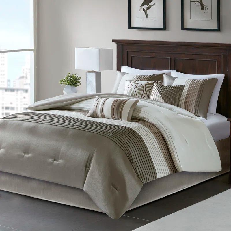 Madison Park Amherst 7 Piece Striped and Pleated Comforter Set