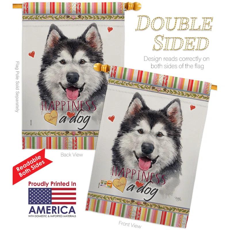 Breeze Decor  28 x 40 in. Dog Siberian Husky Happiness Double-Sided Decorative Vertical House Flag