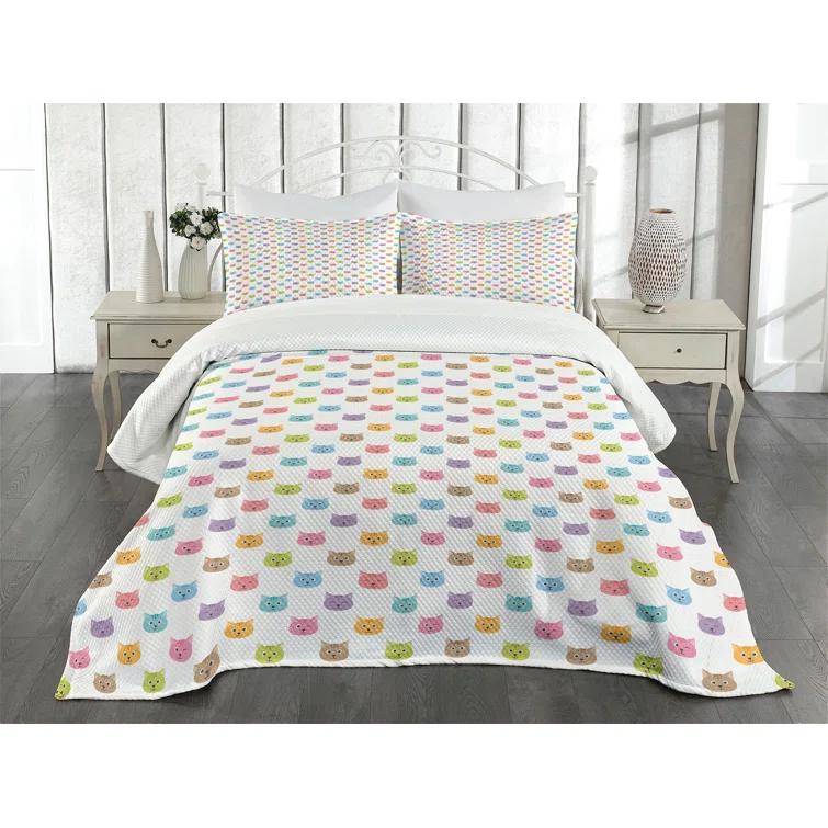 Ambesonne Ambesonne Cat Bedspread Set Colorful Faces Multicolor