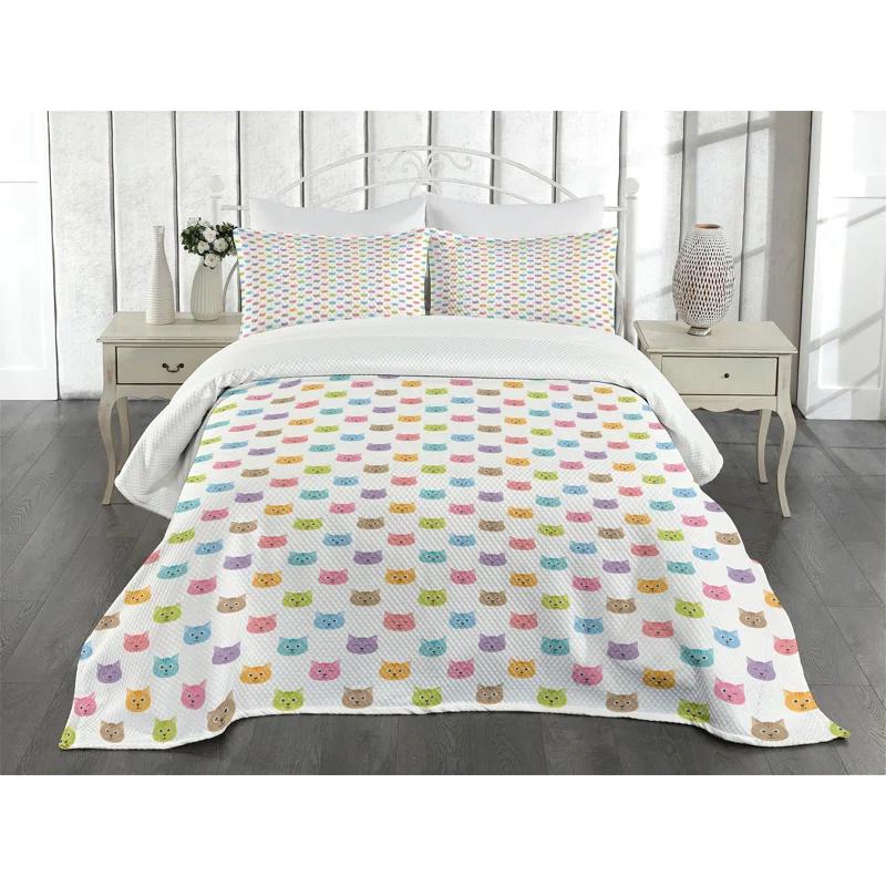 Ambesonne Ambesonne Cat Bedspread Set Colorful Faces Multicolor