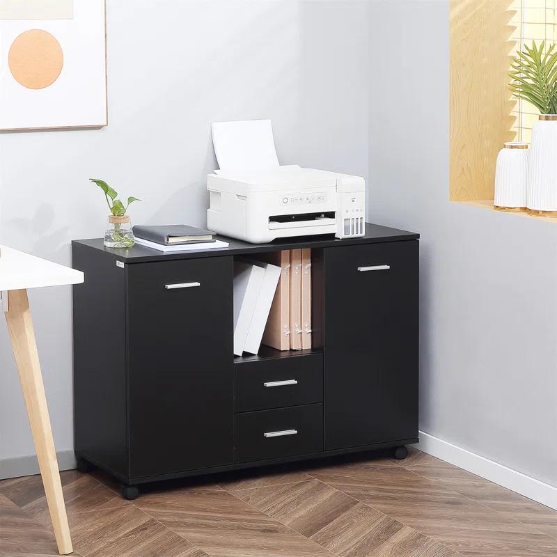 Latitude Run® Multifunction Office Filing Cabinet With 2 Drawers And 2 Shelves In Black