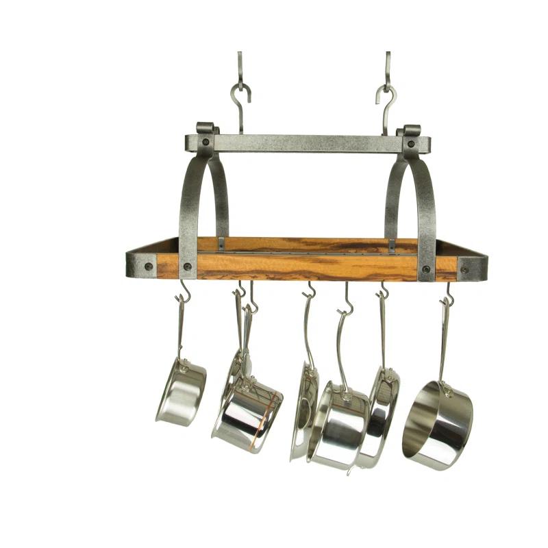 Signature 30" Rectangle Ceiling Pot Rack with Tigerwood & 24 Hooks