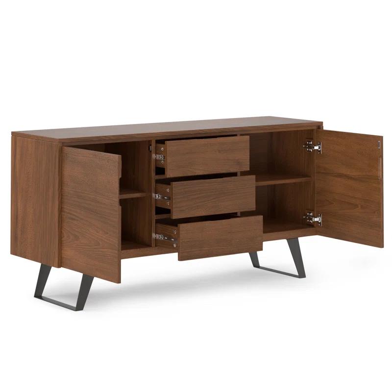 Simpli Home Lowry 60"W Solid Wood Modern Industrial 2-Door Sideboard Buffet with 3 Center Drawers