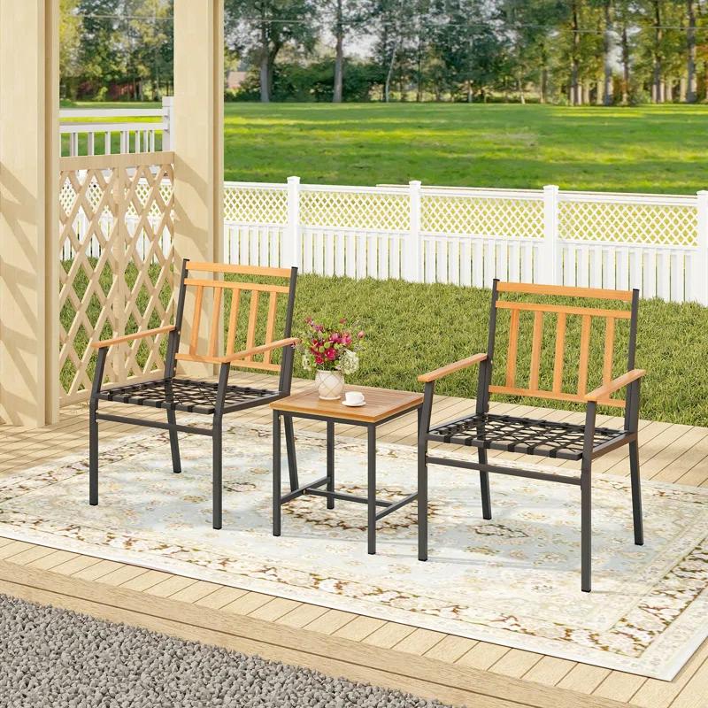 Gracie Oaks 3 Pieces Acacia Wood Bistro Set Patio Conversation Set With Cushions And Coffee Table Outdoor Bistro Table And Chairs Set